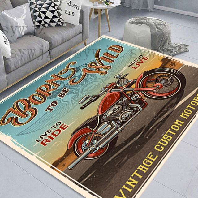 Retro Motorcycle Area Rug Carpet Moto Fans Non -Slip Large Door Step Mat Bathmat For Living Room Bedroom Entrance Home Decoration