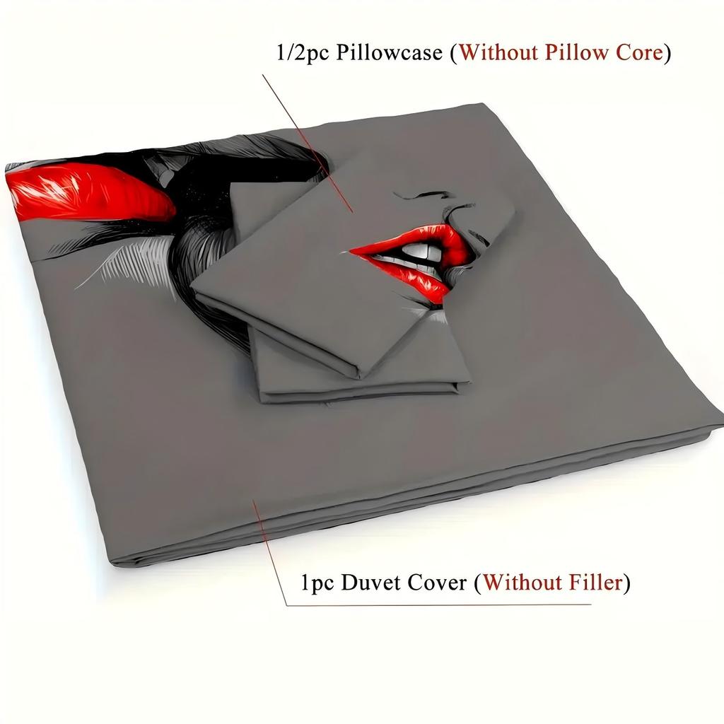 Grey couple kissing pattern 3D Printed Duvet Cover Simple Cartoon Bedding set Soft Comfortable Luxury Quilt Cover Pillowcase