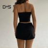 Zweiteiliges Rock-Set für Damen, trägerloses Bandeau-Tube-Crop-Top und figurbetontes Minirock-Set, Sommer-Club-Outfit