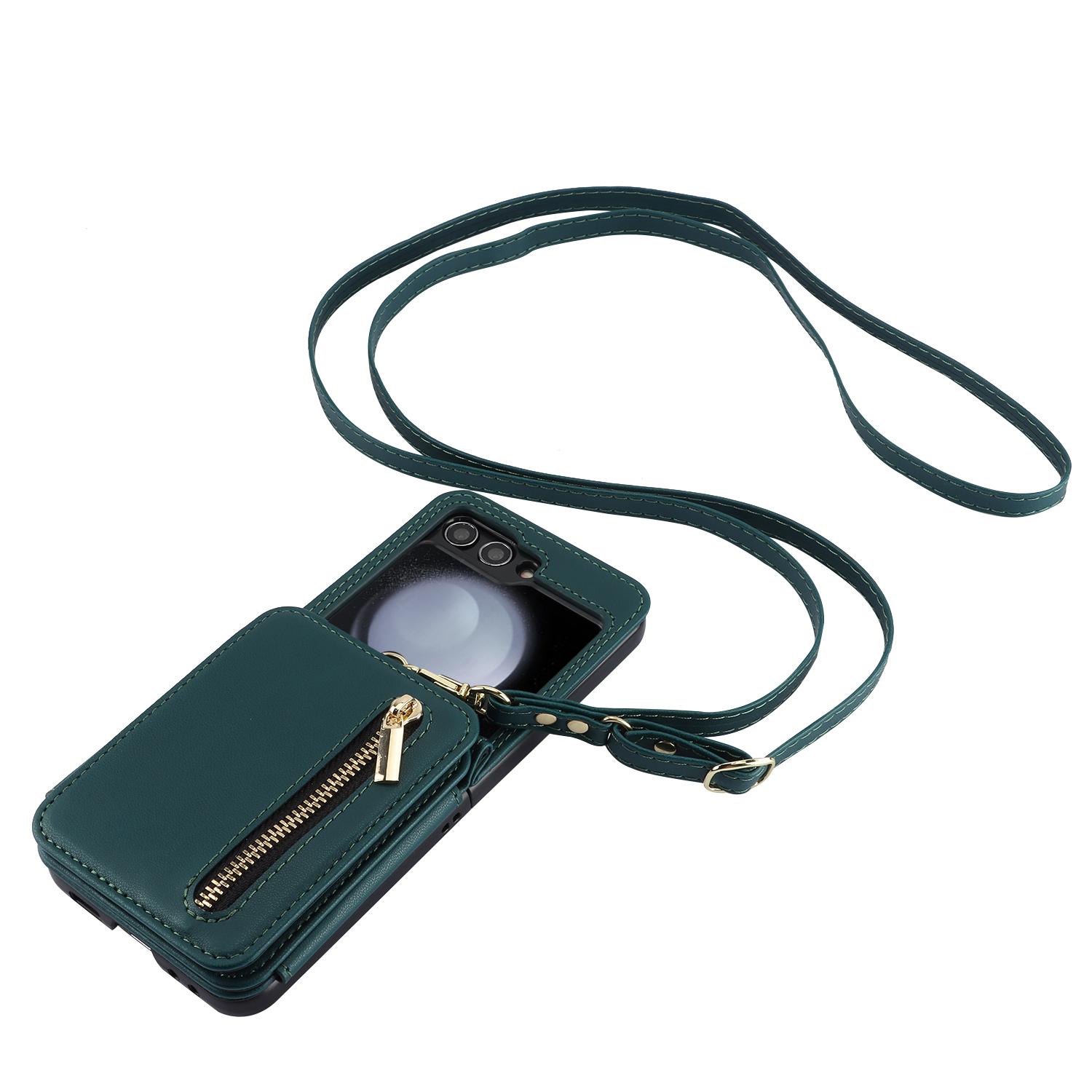 

Кошелек с держателем для карт, шнурком через плечо, застежкой-молнией, подставкой, кожаным чехлом для телефона Samsung Galaxy Z Flip3 4 5 6, защитным чехлом Galaxy Z Flip 5