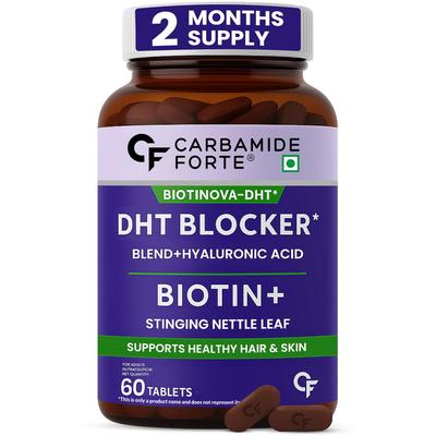 Carbamide Forte Biotina Bloqueador de DHT 60 Comprimidos para Crescimento Capilar Suporte para Pele e Unhas para Homens e Mulheres