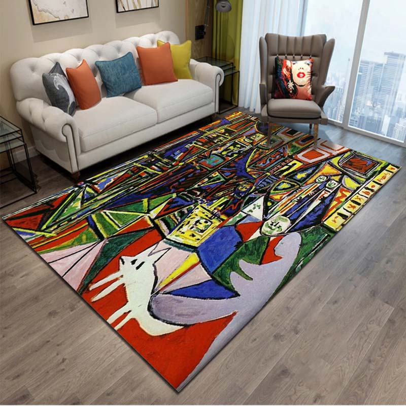 15 Größen Abstraktes Picasso Gemälde Künstlerische Teppiche für Schlafzimmer Bodenteppiche Wohnzimmer Heimdeko Weiche Flanellmatte Bereichsteppich Geschenk