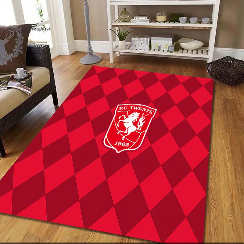 FC Twente Flannel Pattern Square Carpet,Area Rug,Carpet Rug for Living Room Bedroom Sofa Playroom Decor,Non-slip Floor Mat
