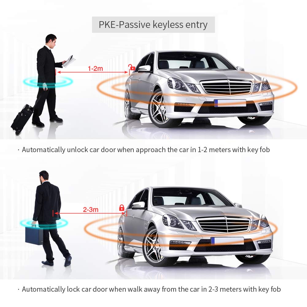 EASYGUARD EC204 PKE Car Alarm System with Passive Keyless Rechargeable LCD Pager and Shock DC12V 2-Way Entry, Display, Warning,