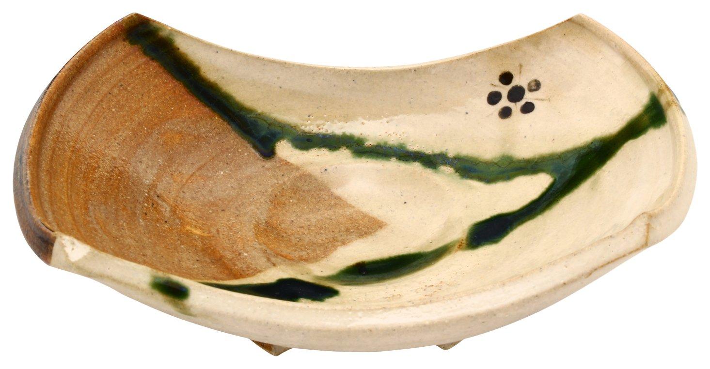 

Seto ware Miyake Oribe boat-shaped mukozuke (wooden box) Yashichida Oribe 015-0009