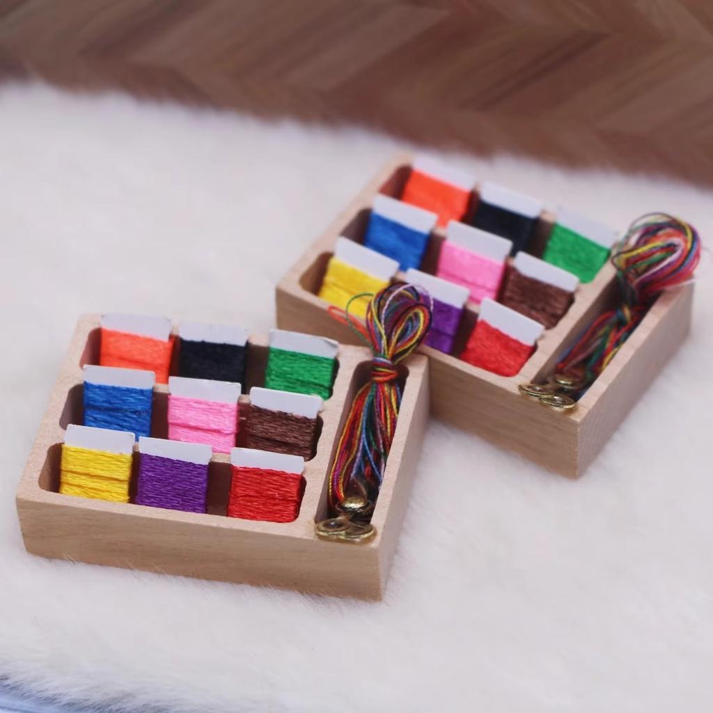 1Set Dollhouse Sewing Needlework Needle Kit Box 1:12 Dollhouse Miniature Tabletop Sewing Box Kit Scene Props Ornaments