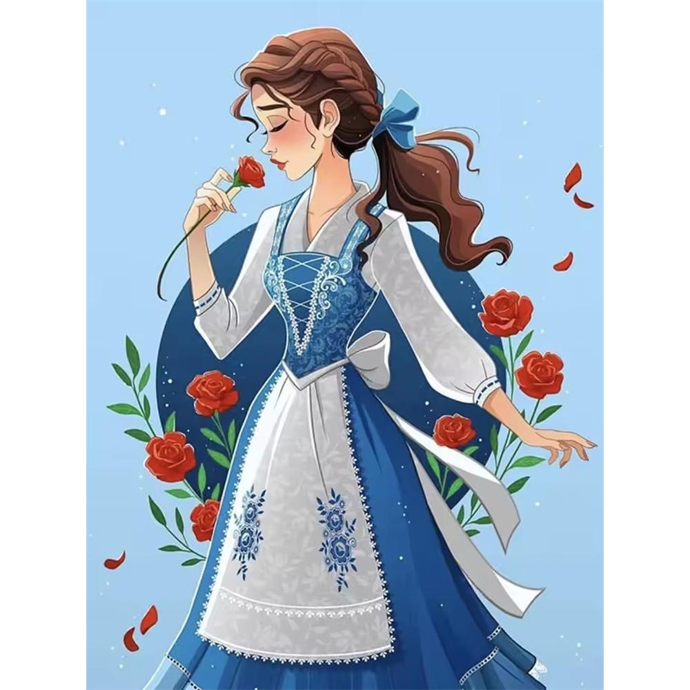 

Disney Diamond Painting Belle Princess Winter Rose Theme Illustration Mosaic Art DIY Cross Stitch Embroidery Set Full Diamond Home Decor Gift Round 20x30cm