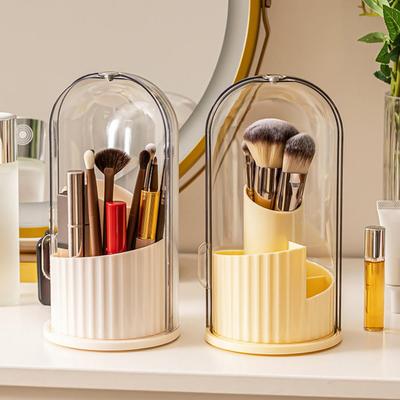 Grid Design Brush Organizer Multifunctional Dustproof Cosmetic Holder 360 Degree Rotatable Makeup Brush Lipstick Storage Box