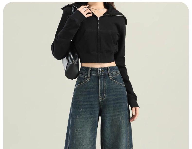 2026 Women’s Wide-Leg Jeans: Autumn/Winter Thicker Straight Fit with Velvet, Lengthened Loose Style