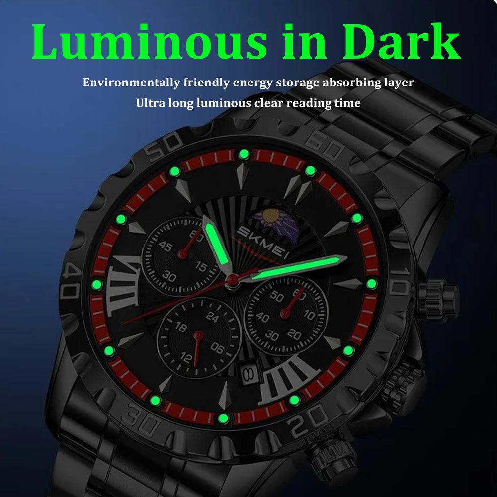 Luxury Golden Watch for Men Fashion Waterproof Male Wristwatch Moon Phase Quartz Men's Watches Relogio Masculino