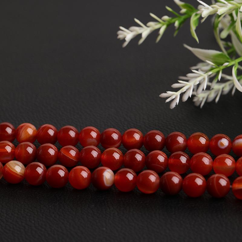 Red Striped Agate Round Beads for DIY Bracelets - Natural Semi-Finished Accessories