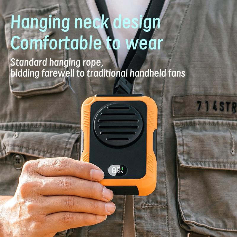Car Home Dual-use Neck Hanging Digital Display Fan Outdoor Waist Hanging Fan USB Power Bank Fan/portable Power Bank 2-in-1