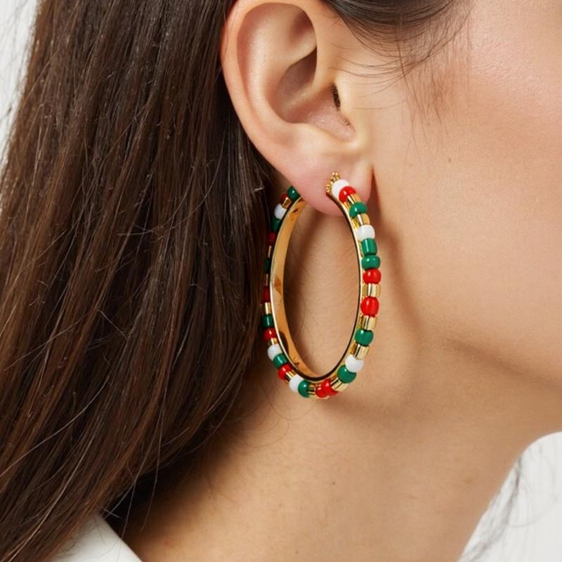Festive Multicolor Beaded Earrings Alloy Lightweight Design Perfect For Christmas Celebrations