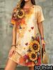 Fashion 3D Print Summer Dress Loose Casual Short Sleeve O-Neck Mini Dress