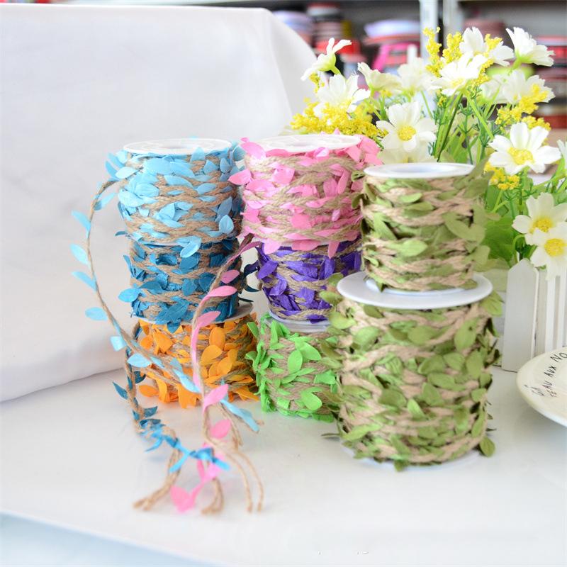 10M Jute Ivy Rattan Artificial Silk Green Leaves Jute Rope Diy Leaf Garland For Wedding Home Party Wall Decoration Fake Plant