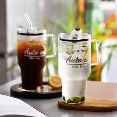 1200ML Transparent Glass Cup With Lid and Straw Beer Glass Iced Coffee Cup For Home Bar Juice Milk Tea Mug Water Cups Drinkware