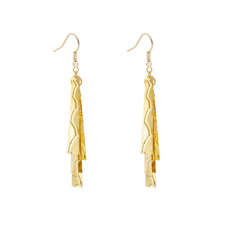 European and American Multi-Layer Hollow Metal Geometric Tassel Earrings