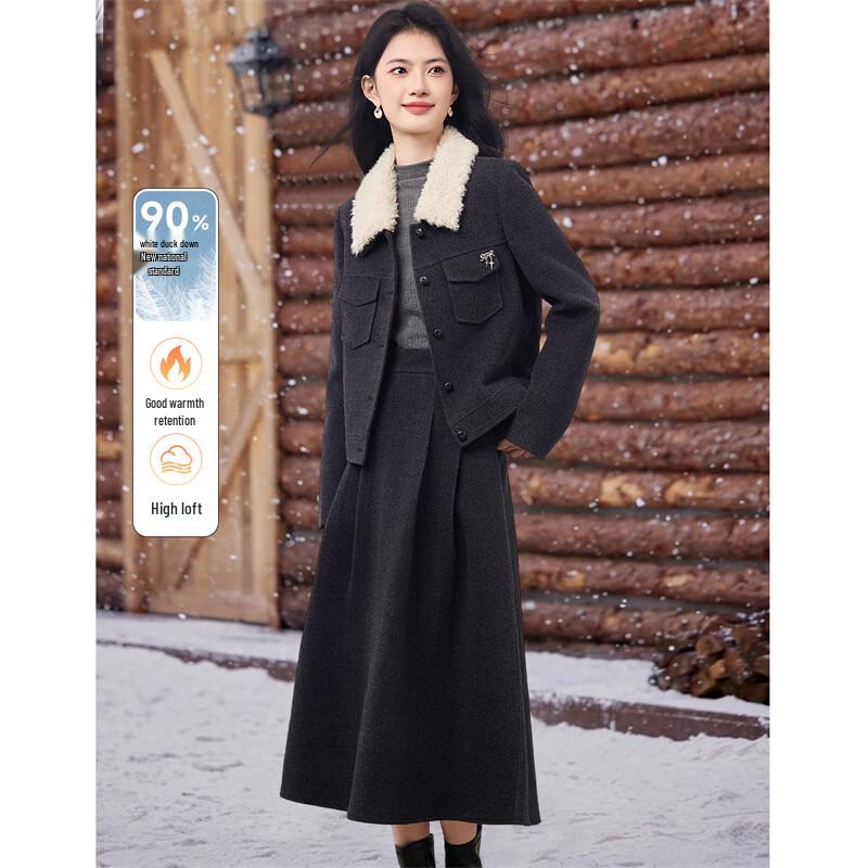 

Women s Wool Blend Coat & Half Skirt Two-Piece Set EU 40