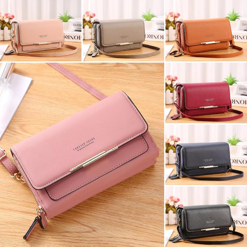 Damen Umhängetasche Mehrere Fächer Reißverschluss Kunstleder Große Kapazität Münzfach Einfarbig Handy Clutch Geldbörse Täglicher Gebrauch