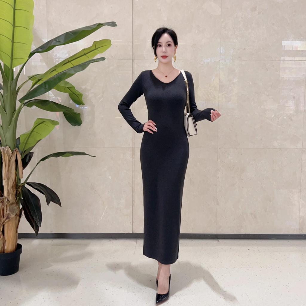 Velvet Warm Solid Color Elegant Slimming Socialite Dress