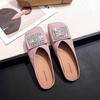 Fashion Rhinestone Square Toe Flat Women's Slippers and Ladies Sandals New Fashion Slides On Sale Chic Elegant Low Price Shoes Promotion