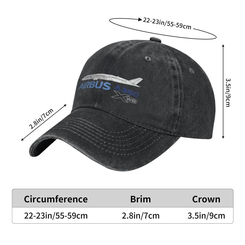 Airbus A350 Line Drawing Sun Baseball Cap  Fitted Retro Couple Women Washed Trucker Hat High Quality Outdoor Sports Snapback Cap