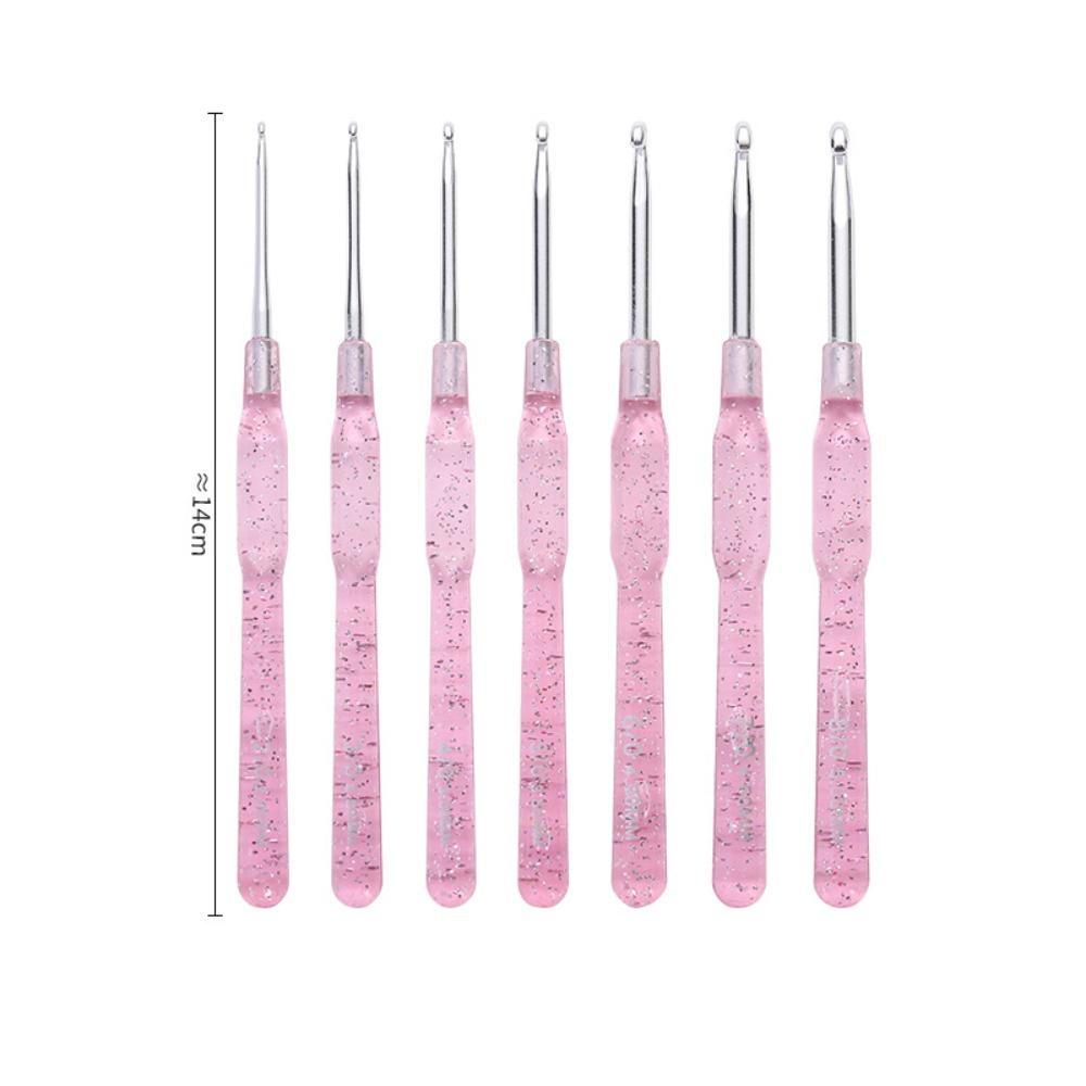 

7PCS Aluminum DIY Knitting Tools Colorful Clear Handles Knitting Crochet Amigurumi Crafts 7PCS розовый