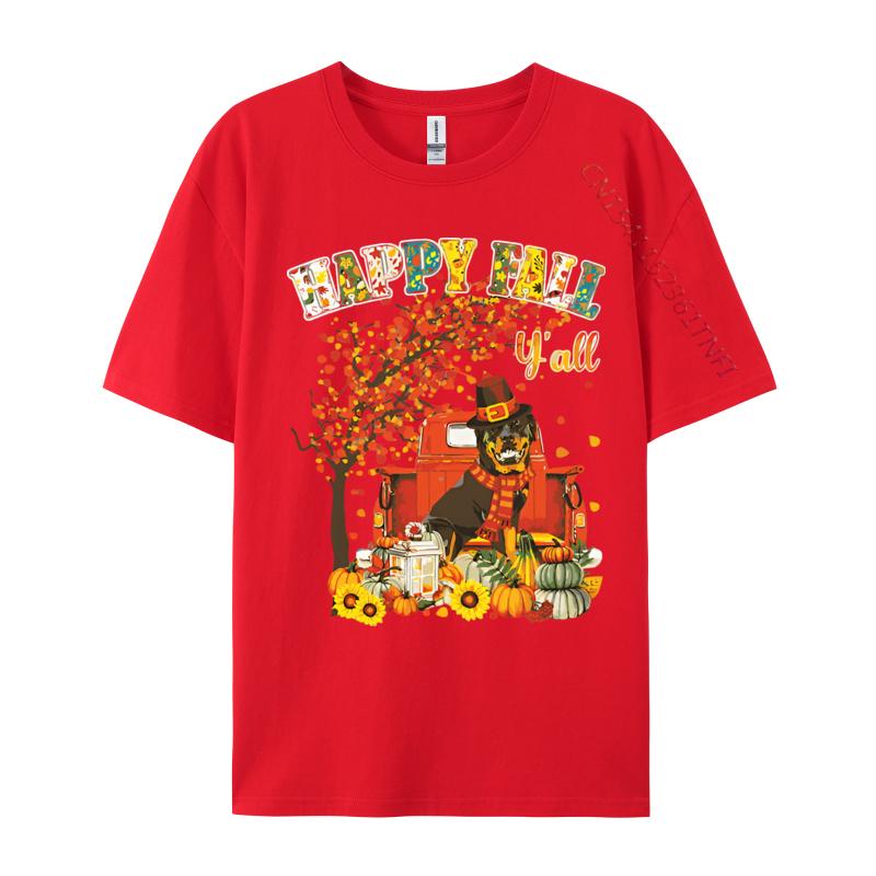 Rottweiler Dog Autumn Fall Pumpkin T Shirts Male Vintage Men Cotton Tee Shirts Cute Oversized T Shirt