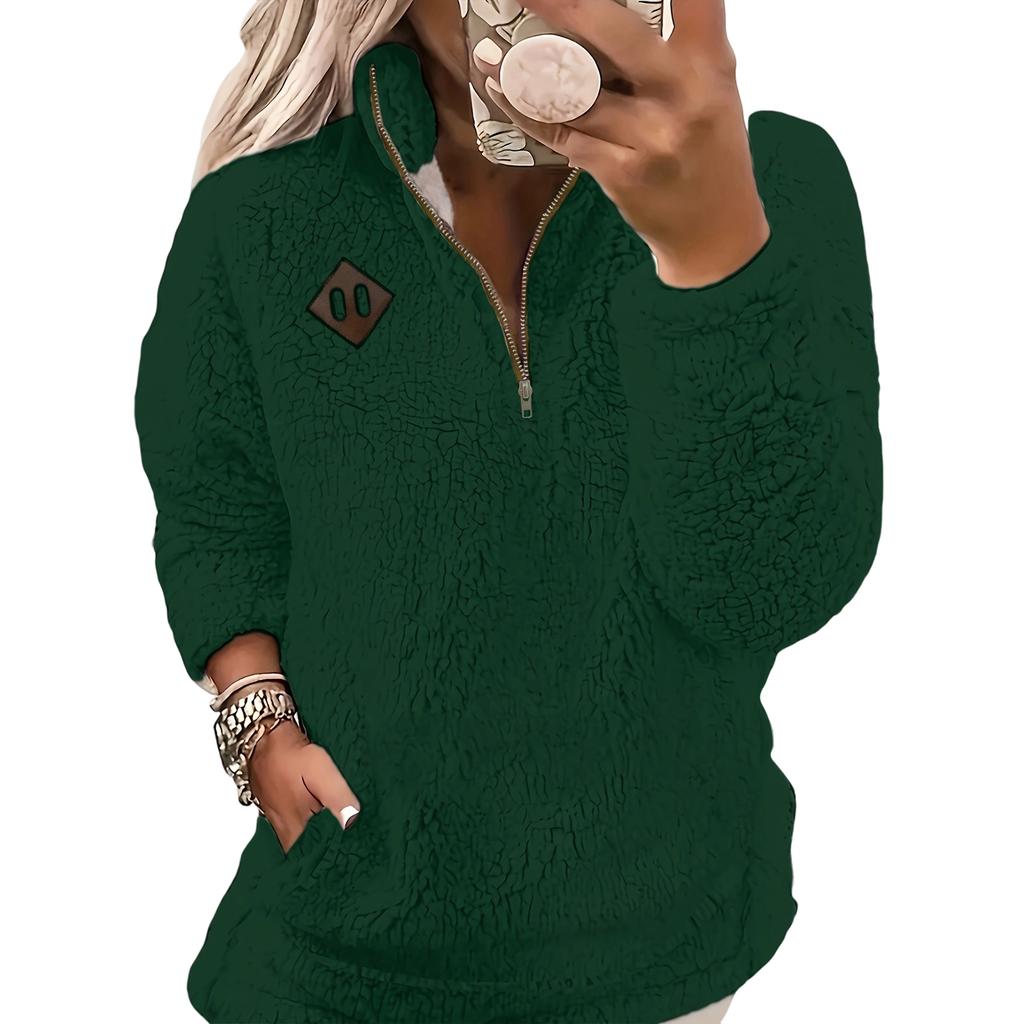 Ladies' Fashionable And Comfortable Half Zipper Solid Color Long Sleeved Casual Top