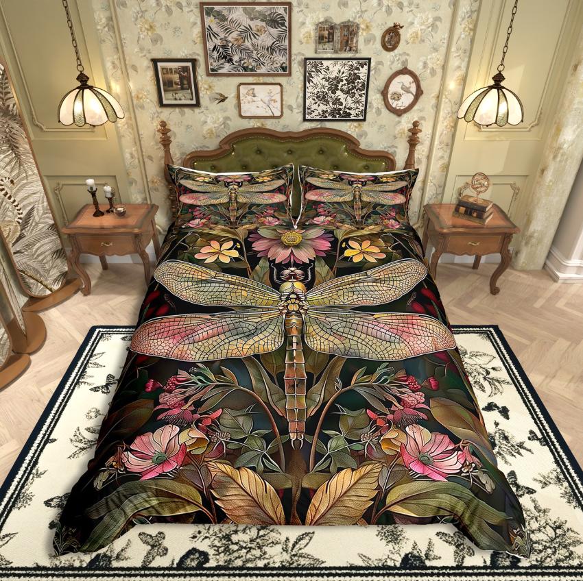 

Homewish Gradient Butterfly Dragonfly Duvet Cover Set,Floral Flower for Teens Bedding Set,Abstract Ombre Decor DE XS 100x135cm 2pcs&set