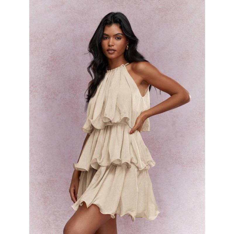 Летнее Новое Платье С Вырезом Без Рукавов, Высококачественное, Сетчатое, С Оборчами По Краю, Элегантное, Подчеркивающее Фигуру S