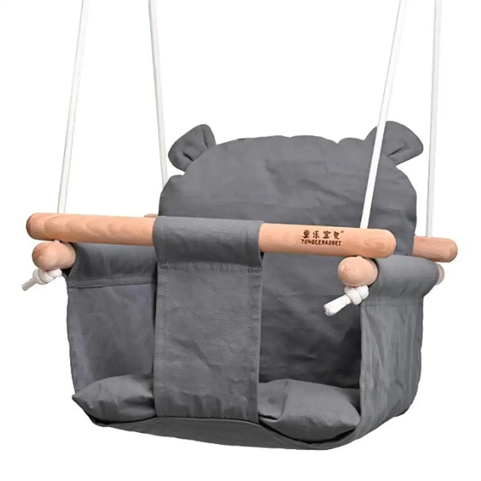 Safe Wooden Baby Rocking Chair Canvas Swing Chair Indoor Outdoor Durable Baby Swing Kindergarten Backyard Park Play Equipment