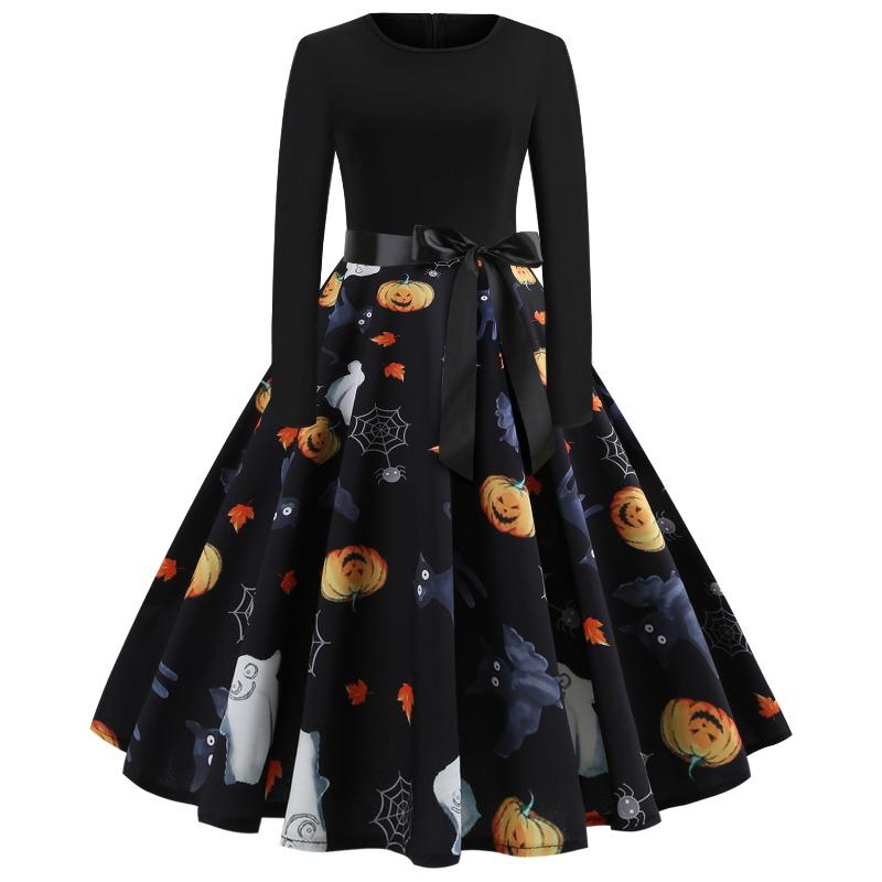 QICED Fashion Summer Long Sleeve  O-Neck Casual Dresses