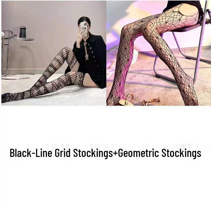 Vintage Black Silk Suspender Fishnet Stockings - Slim, Ripped Over-the-Knee for Spring & Autumn