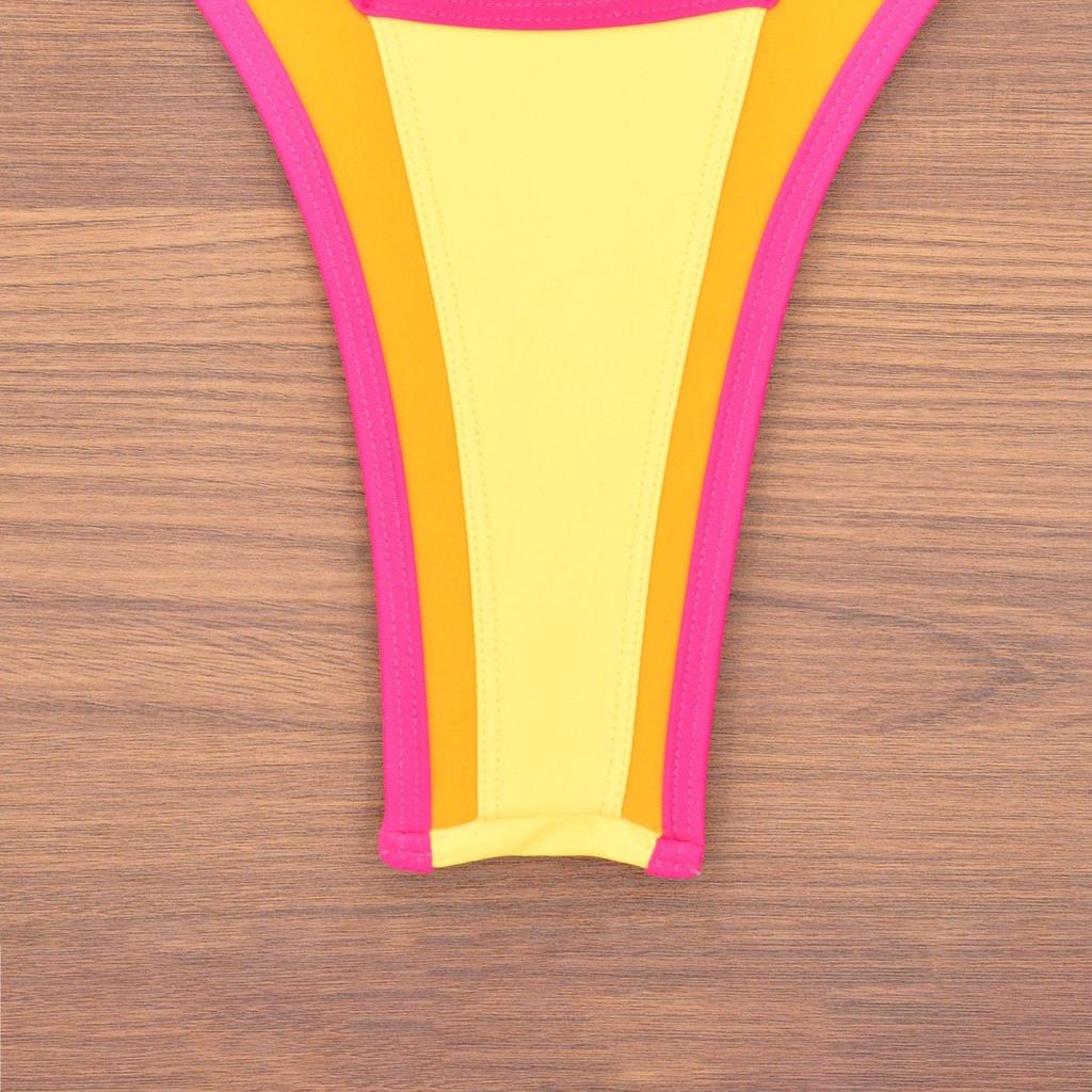 2025 V-Neck Color Block Push-Up Bikini with Split Design
