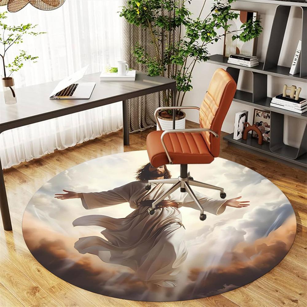 1pc Heavenly Figure, Ascension Round Chair mat Area Rug - Non-Slip, Floor Mat for Office, Bedroom, home decor Christmas Gift p0811047