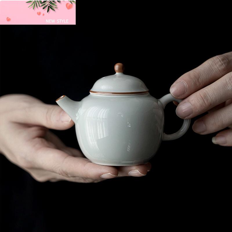 110ml Antique Azure Glazed Ceramic Teapot Handmade Small Pot Tea Brewing Kettle with Filter Tieguanyin Chinese Tea Set Craft