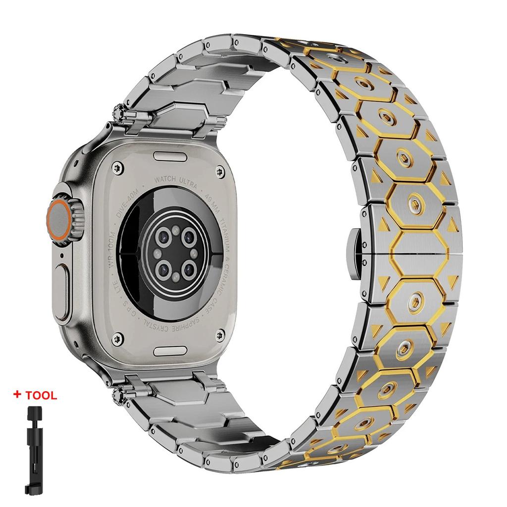 Luxury Titanium Color Strap for Apple Watch 10 Ultra 2 Band 49mm 45mm 44mm 42 Metal Stainless Steel Bracelet Iwatch 9 8 7 6 5 SE