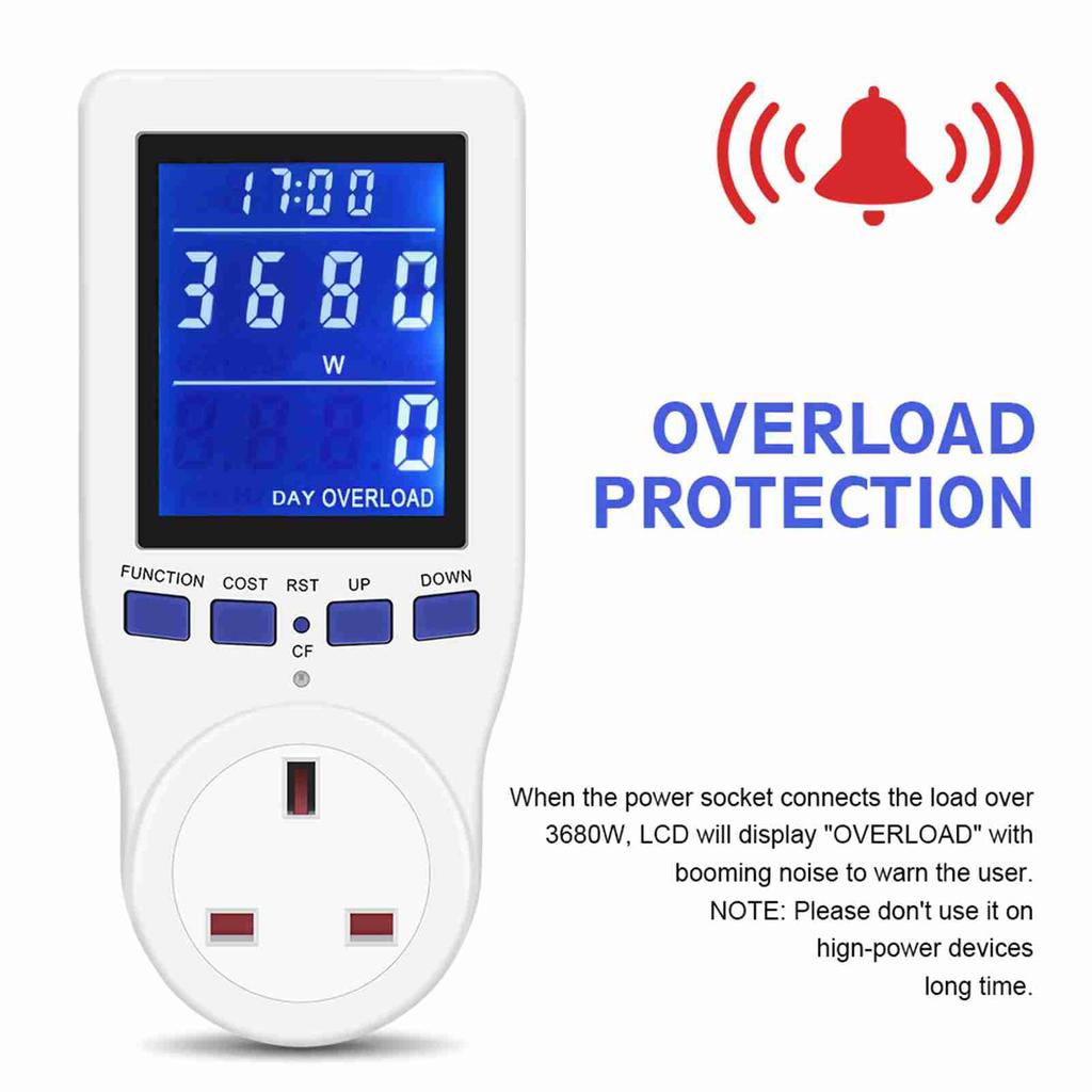 Plug Power Meter Energy Monitor Electricity Usage Volt Amps Watt kWh Consumption