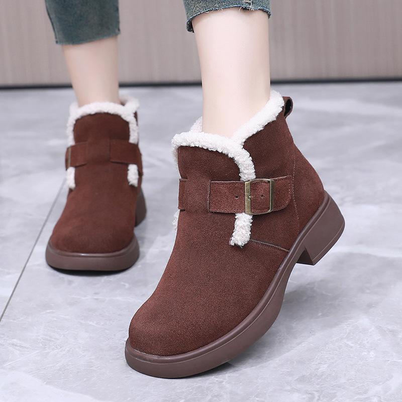 Fashion GKTINOO Snow Boots Women Cow Suede Furry Soft Sole Non-slip 2024 Winter Warm Ladies Shoes Handmade Retro Short Boots