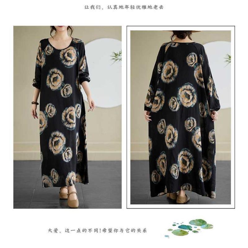 Vintage Long Sleeve Age Reducing Plus Size Casual Long Dresses