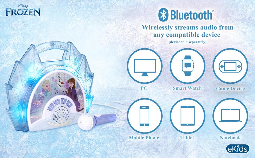 eKids Portable Stereo Karaoke Machine for Girls and Includes Songs from the Movie and a Large Speaker with Perfect for Frozen Includes Songs and Blue