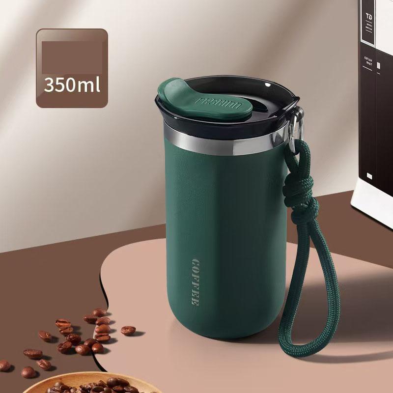 Double-Layer Vacuum-Insulated Coffee Mug with Pull-Up Handle 304 Stainless Steel Thermos Outdoor Portable Sports Water Bottle Solid Color Water Cup