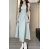 The new pure desire wind pumping pleated waist design feeling covering meat versatile suspender dress sexy and thin bottom skirt