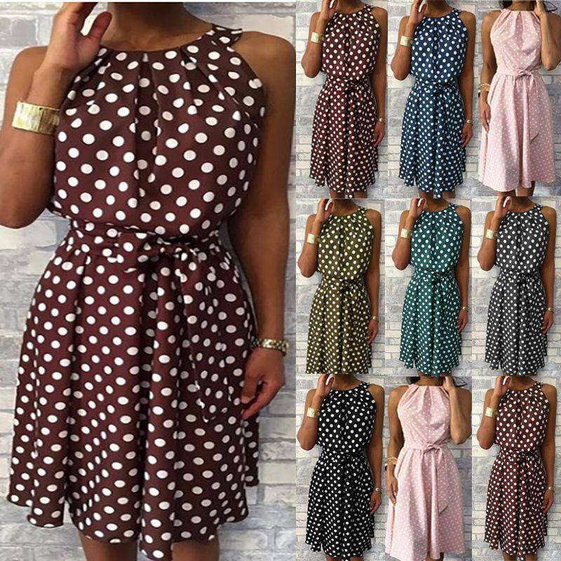 Trendy Plus Size Women's Sleeveless Polka Dot Midi Dress For Summer Celebrations