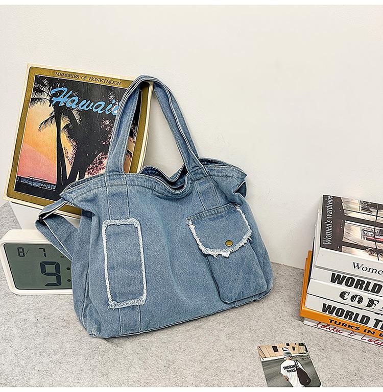 Large-capacity Washed Denim Tote Bag 2025 New Japanese Retro Versatile Casual Commuter Shoulder Crossbody Bag