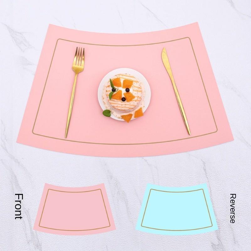 Fan Shaped Round Table Dining Mat, Leather PU Table Mat, Waterproof and Heat-insulating Mat, Hotel Western Dual Color Tableware Mat