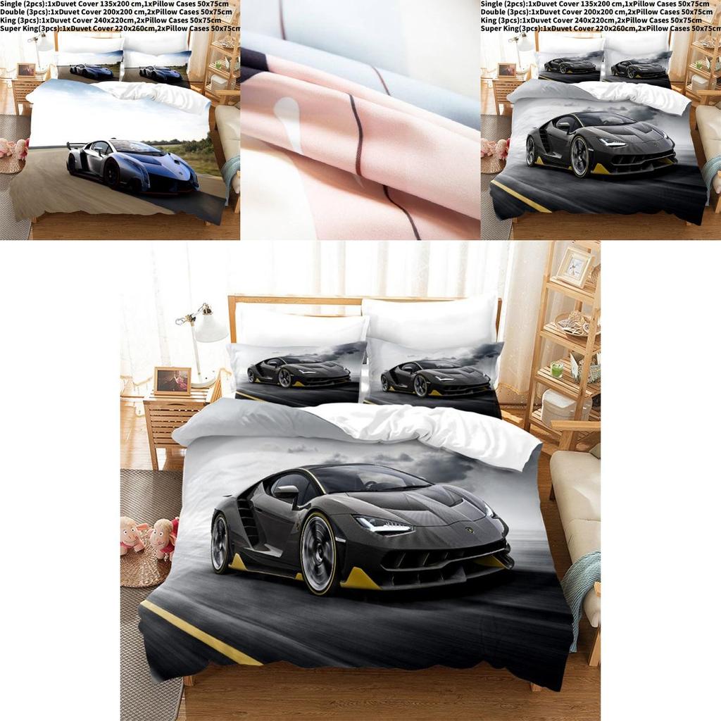 Bettwäsche-Set mit Sportwagen-Musterdruck und Flanellmaterial für Teenager-Schlafkomfort