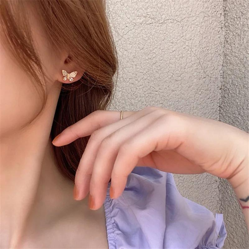 Korean Butterfly Tassel Drop Earrings for Women Fashion  Statement Shiny Rhinestone Earring Luxury Jewelry Wedding Party Gifts