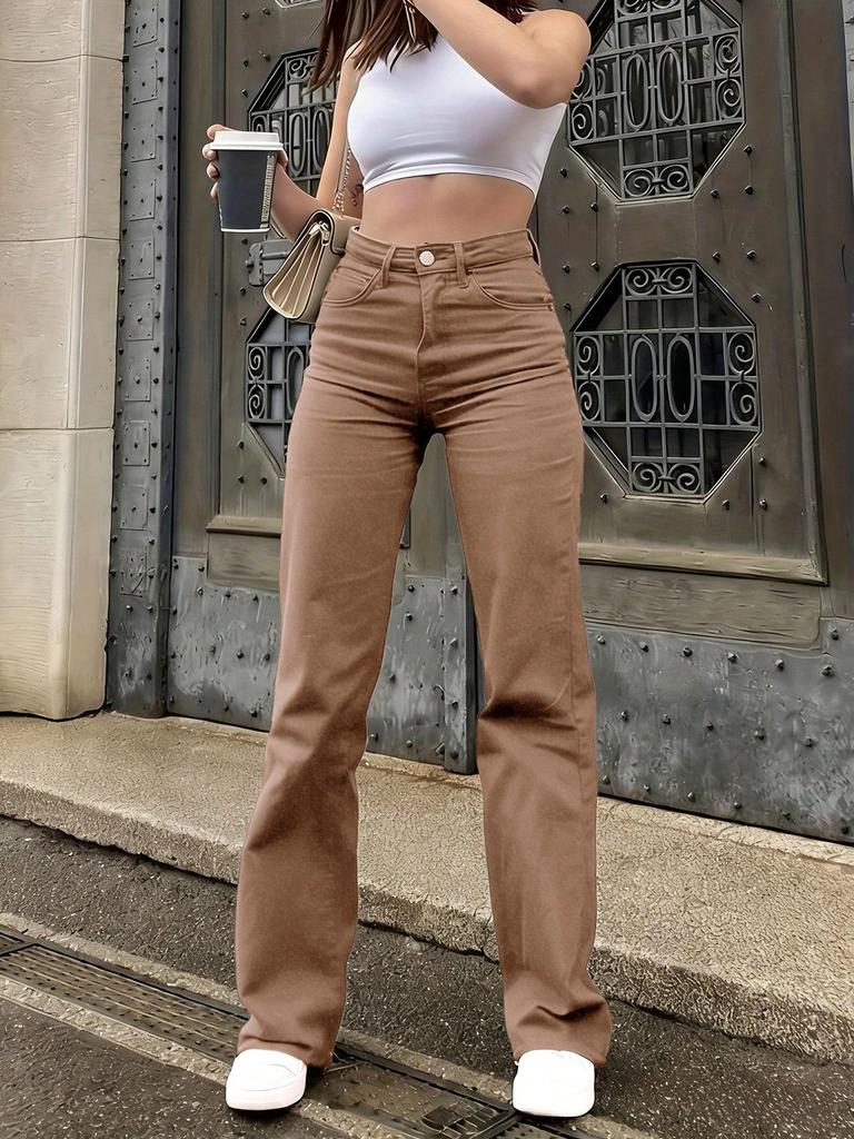 2025 Women's Solid Color Straight-Leg Casual Jeans